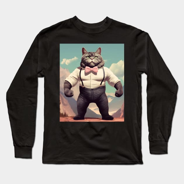 Feline Flex: The Beefcake Kitty Brigade - Hoss Long Sleeve T-Shirt by KittyStampedeCo